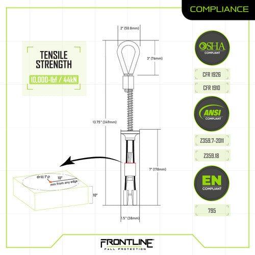 Frontline COB110K Reusable 10K Concrete Anchor Bolt - Lined Out Frontline COB110K Reusable 10K Concrete Anchor BoltWork Safety Harnesses