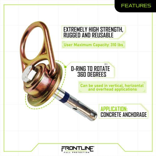 Frontline COM3410K MEGA Swivel 10k Concrete Anchor - Lined Out Frontline COM3410K MEGA Swivel 10k Concrete AnchorWork Safety Harnesses