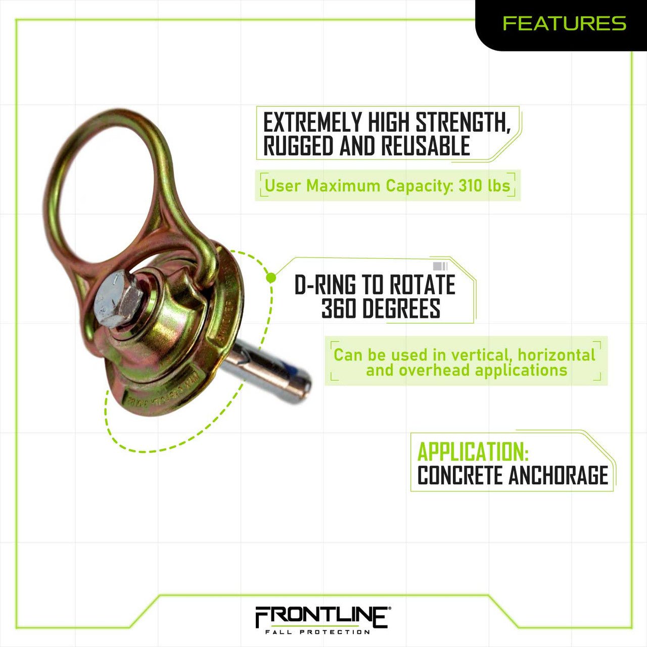 Frontline COM345K MEGA Swivel 5k Concrete Anchor - Lined Out Frontline COM345K MEGA Swivel 5k Concrete AnchorWork Safety Harnesses