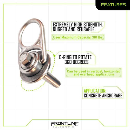 Frontline COM345K - SS MEGA Swivel 5K Stainless Steel Concrete Anchor - Lined Out Frontline COM345K - SS MEGA Swivel 5K Stainless Steel Concrete AnchorWork Safety Harnesses