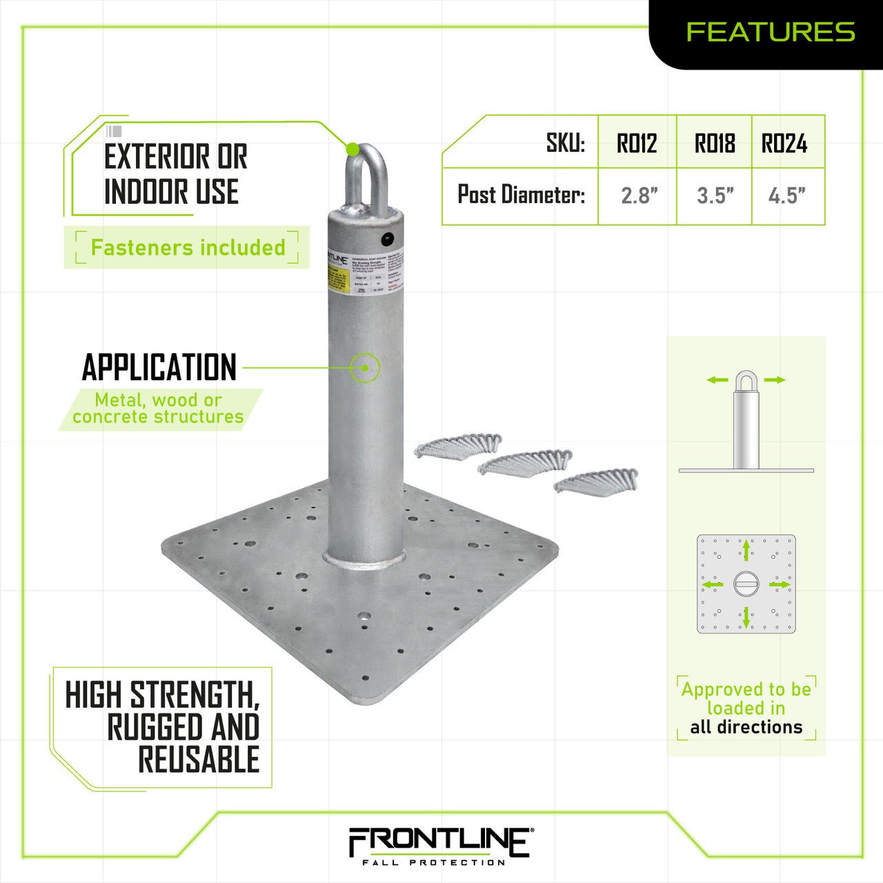 Frontline Commercial Roof Anchor 18" - Lined Out Frontline Commercial Roof Anchor 18"Work Safety Harnesses