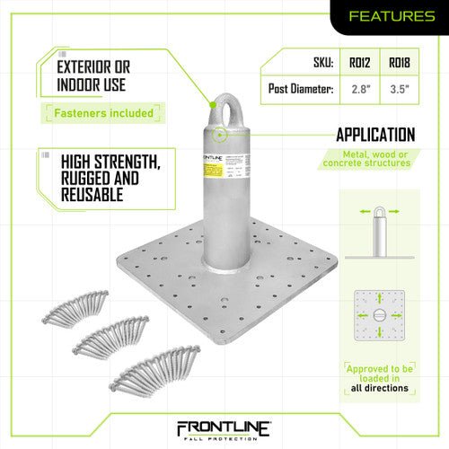 Frontline Commercial Roof Anchor CAL - OSHA Compliant 12" - Lined Out Frontline Commercial Roof Anchor CAL - OSHA Compliant 12"Work Safety Harnesses