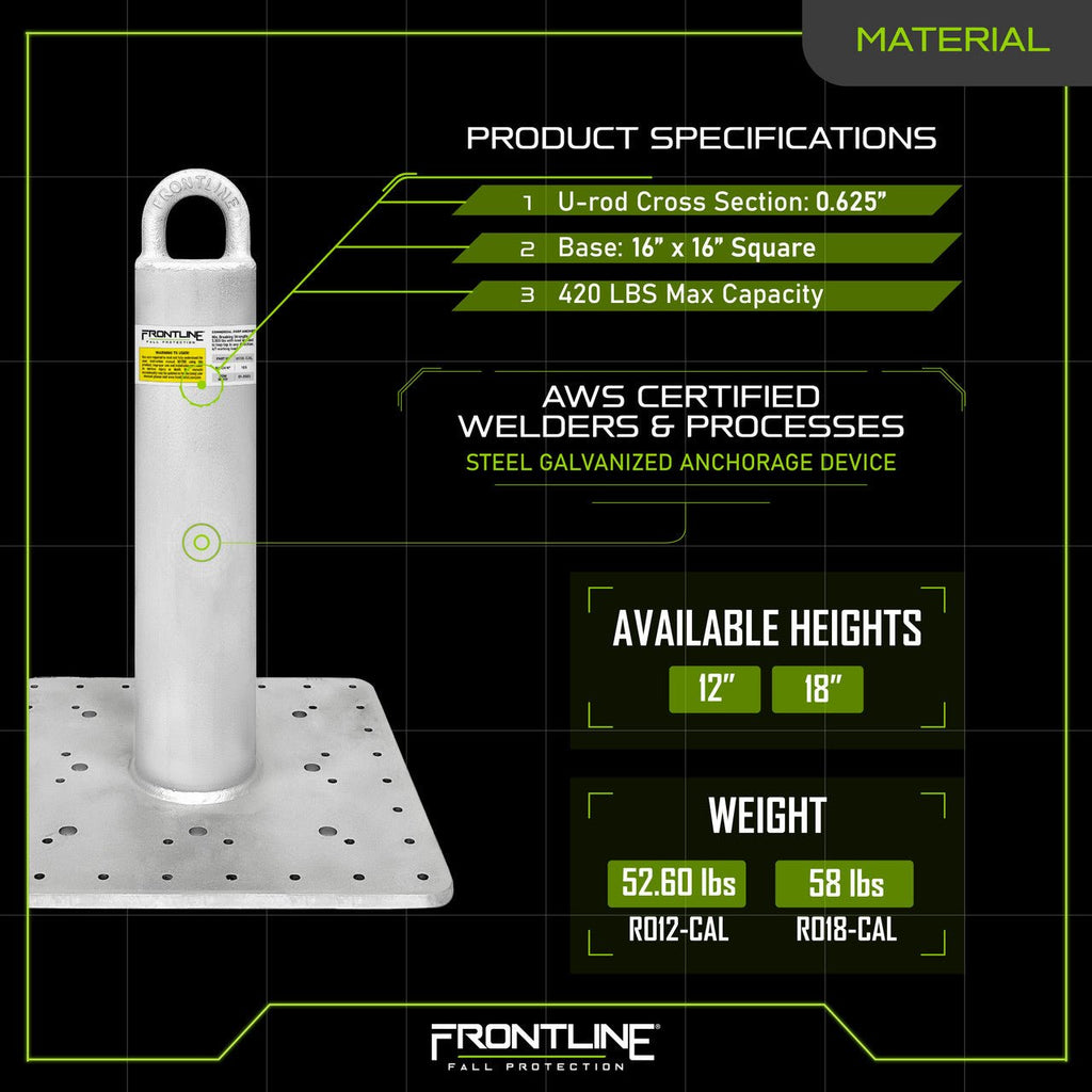 Frontline Commercial Roof Anchor CAL - OSHA Compliant 12" - Lined Out Frontline Commercial Roof Anchor CAL - OSHA Compliant 12"Work Safety Harnesses