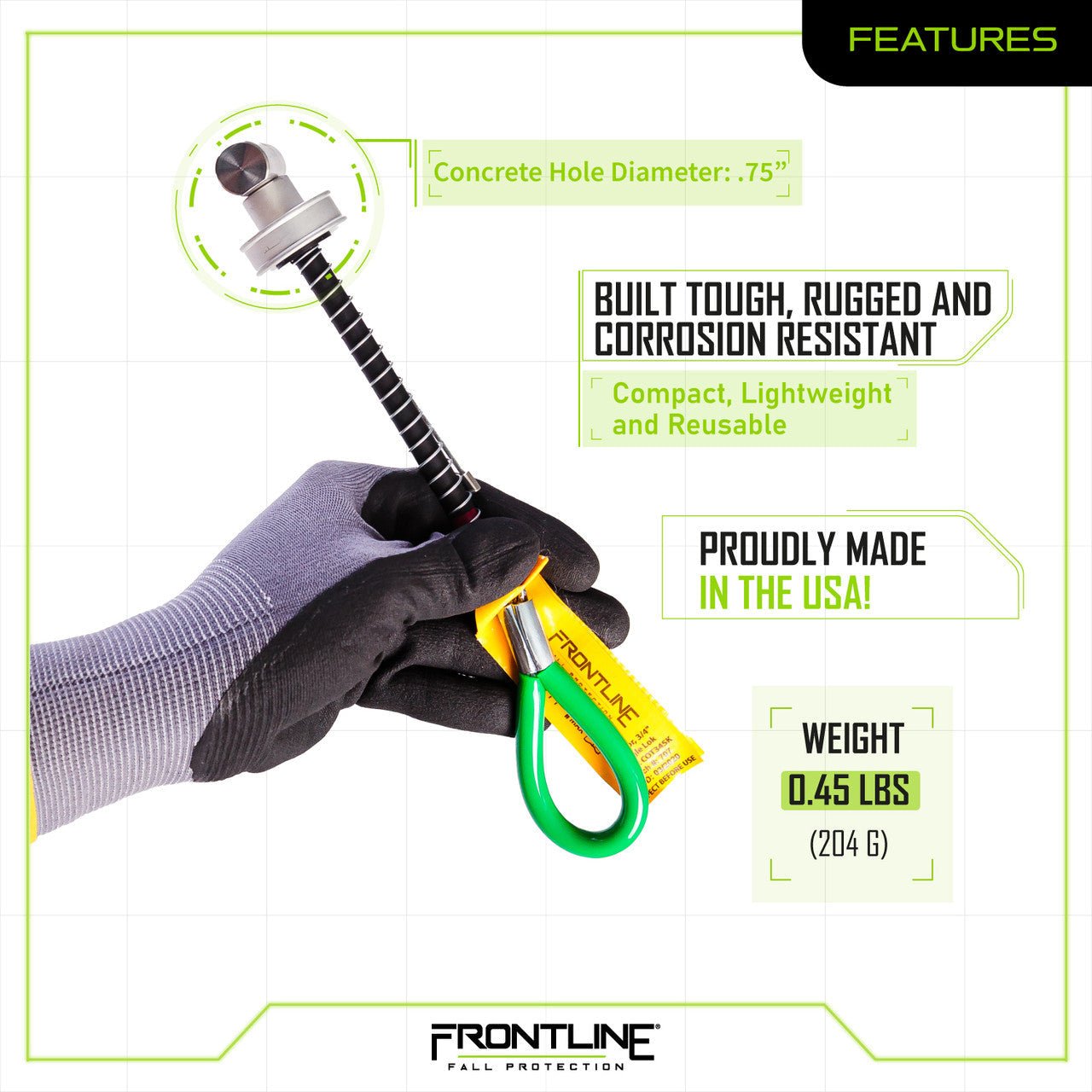 Frontline COT345K Reusable 5K Concrete and Steel Anchor Toggle Bolt - Lined Out Frontline COT345K Reusable 5K Concrete and Steel Anchor Toggle BoltWork Safety Harnesses