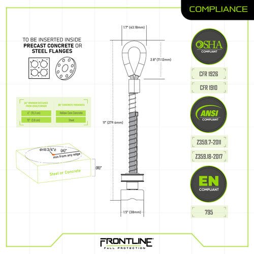 Frontline COT345K Reusable 5K Concrete and Steel Anchor Toggle Bolt - Lined Out Frontline COT345K Reusable 5K Concrete and Steel Anchor Toggle BoltWork Safety Harnesses
