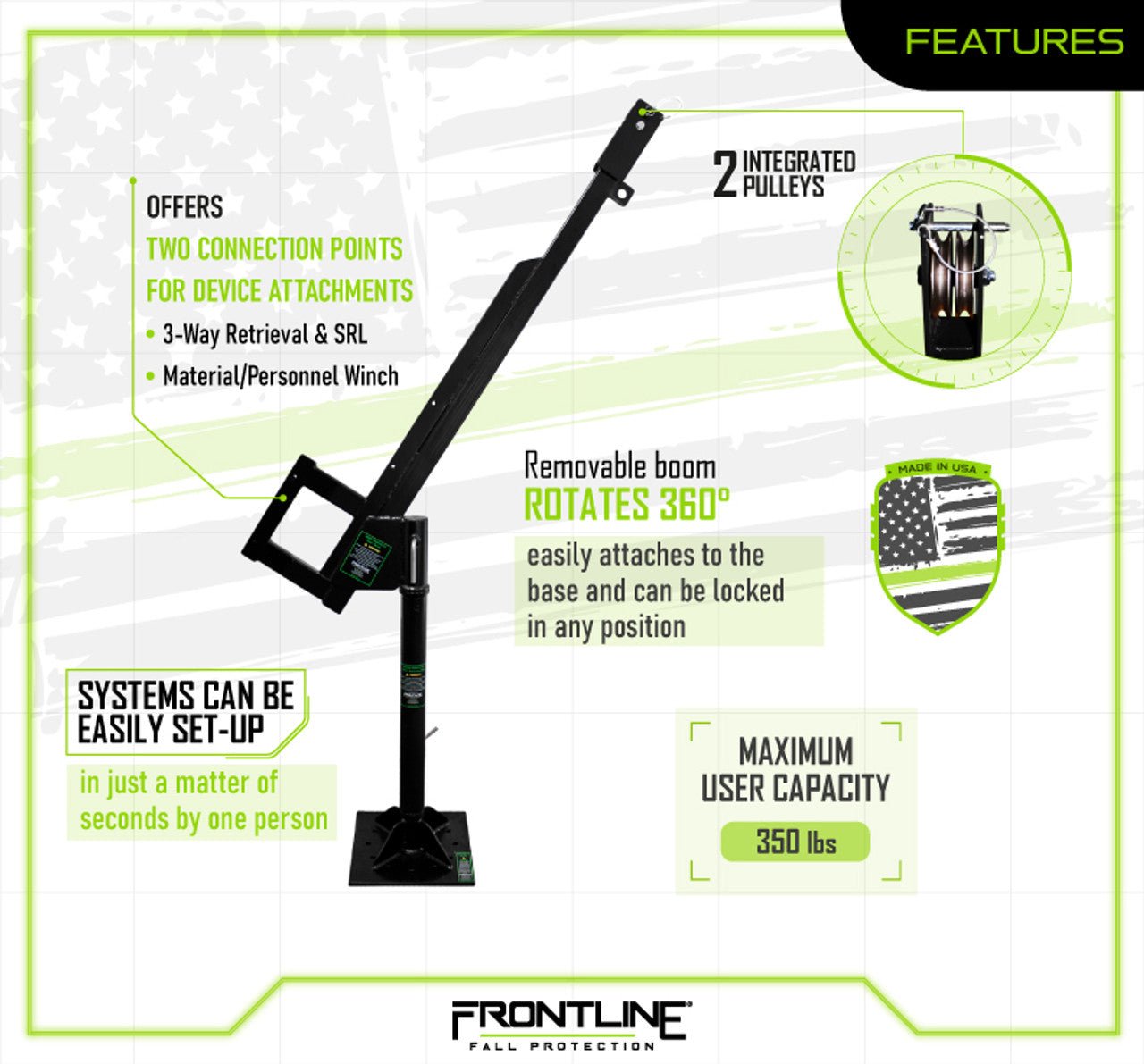Frontline DAN75 - US Patriot Davit Confined Space System - Made in USA - Lined Out Frontline DAN75 - US Patriot Davit Confined Space System - Made in USAWork Safety Harnesses