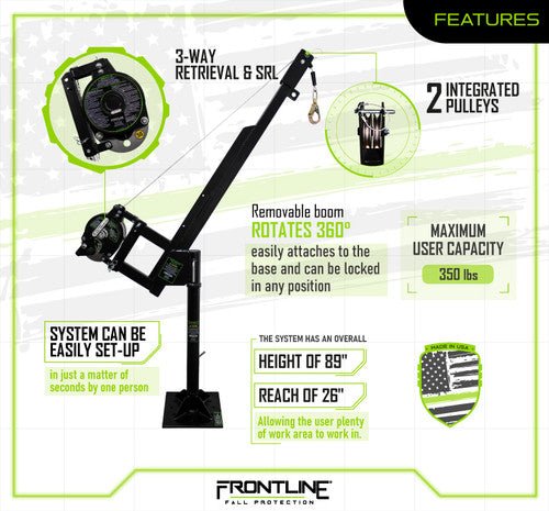 Frontline DAN75RA - US Patriot Confined Space Davit with 50' 3 - Way Retrieval System - Made in USA - Lined Out Frontline DAN75RA - US Patriot Confined Space Davit with 50' 3 - Way Retrieval System - Made in USAWork Safety Harnesses