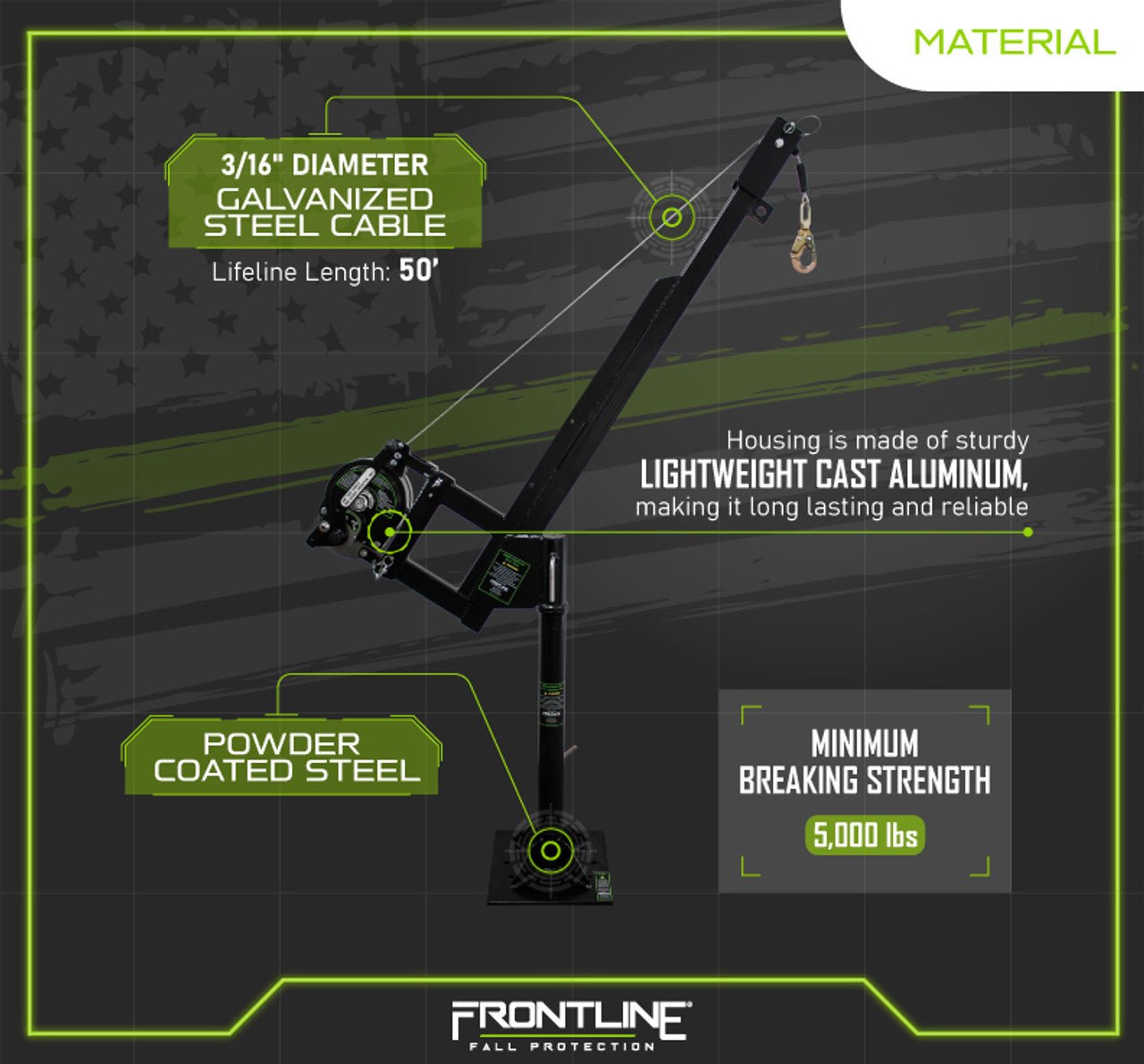 Frontline DAN75RA - US Patriot Confined Space Davit with 50' 3 - Way Retrieval System - Made in USA - Lined Out Frontline DAN75RA - US Patriot Confined Space Davit with 50' 3 - Way Retrieval System - Made in USAWork Safety Harnesses