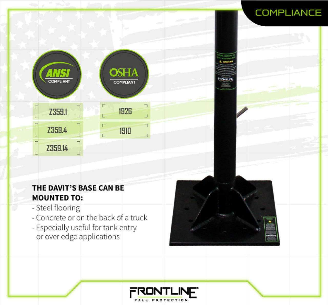 Frontline DAN75RA - US Patriot Confined Space Davit with 50' 3 - Way Retrieval System - Made in USA - Lined Out Frontline DAN75RA - US Patriot Confined Space Davit with 50' 3 - Way Retrieval System - Made in USAWork Safety Harnesses