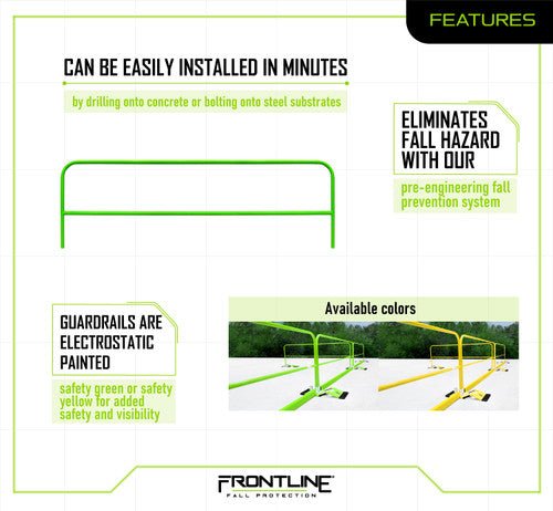Frontline Guardrail Section for Concrete or Steel Substrates 5' - Lined Out Frontline Guardrail Section for Concrete or Steel Substrates 5'Work Safety Harnesses