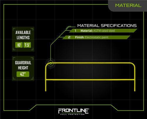 Frontline Guardrail Section for Concrete or Steel Substrates 7.5' - Lined Out Frontline Guardrail Section for Concrete or Steel Substrates 7.5'Work Safety Harnesses