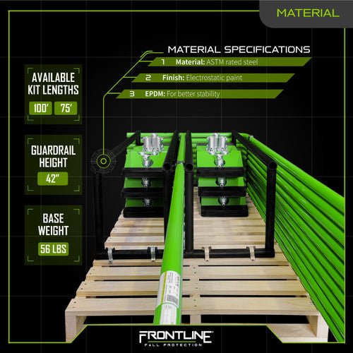 Frontline Guardrail System Non - Penetrating Complete 100' Kit - OSHA Compliant - Lined Out Frontline Guardrail System Non - Penetrating Complete 100' Kit - OSHA CompliantWork Safety Harnesses
