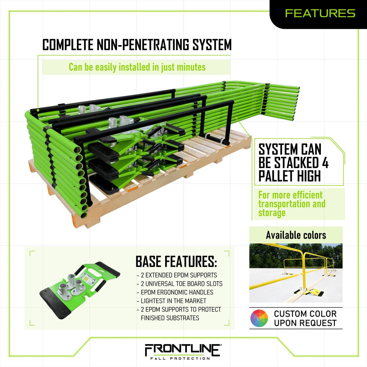 Frontline Guardrail System Non - Penetrating Complete 100' Kit - OSHA Compliant - Lined Out Frontline Guardrail System Non - Penetrating Complete 100' Kit - OSHA CompliantWork Safety Harnesses
