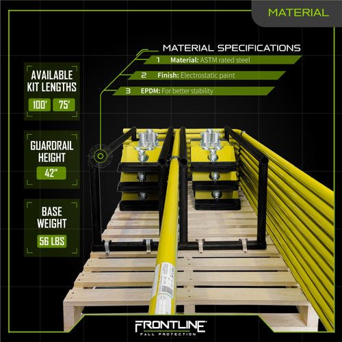 Frontline Guardrail System Non - Penetrating Complete 75' Kit - Lined Out Frontline Guardrail System Non - Penetrating Complete 75' KitWork Safety Harnesses