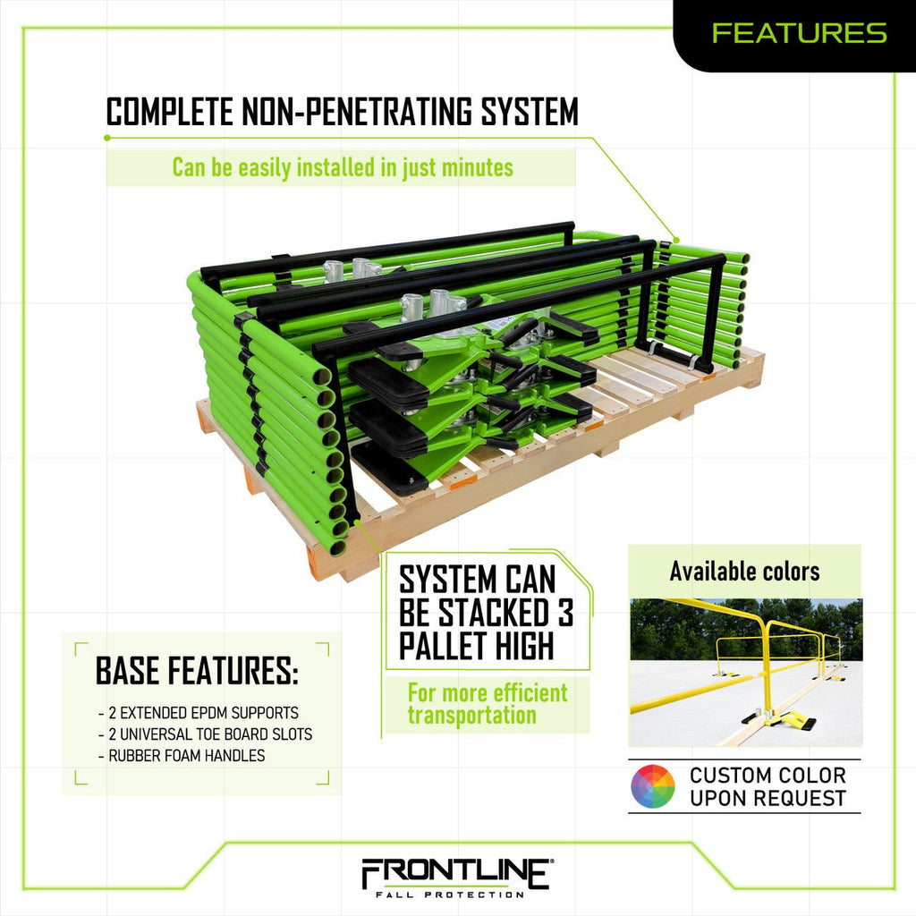 Frontline GUS05HDG Universal 5' Guardrails with Bases Complete Kit (50') - Gray - Lined Out Frontline GUS05HDG Universal 5' Guardrails with Bases Complete Kit (50') - GrayGuardrails