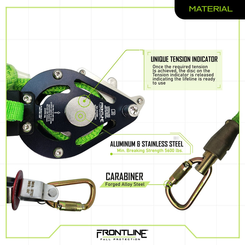 Frontline HLK1004 4 - person 100' Adjustable Horizontal Lifeline System with 6' Anchor Straps - Lined Out Frontline HLK1004 4 - person 100' Adjustable Horizontal Lifeline System with 6' Anchor StrapsWork Safety Harnesses