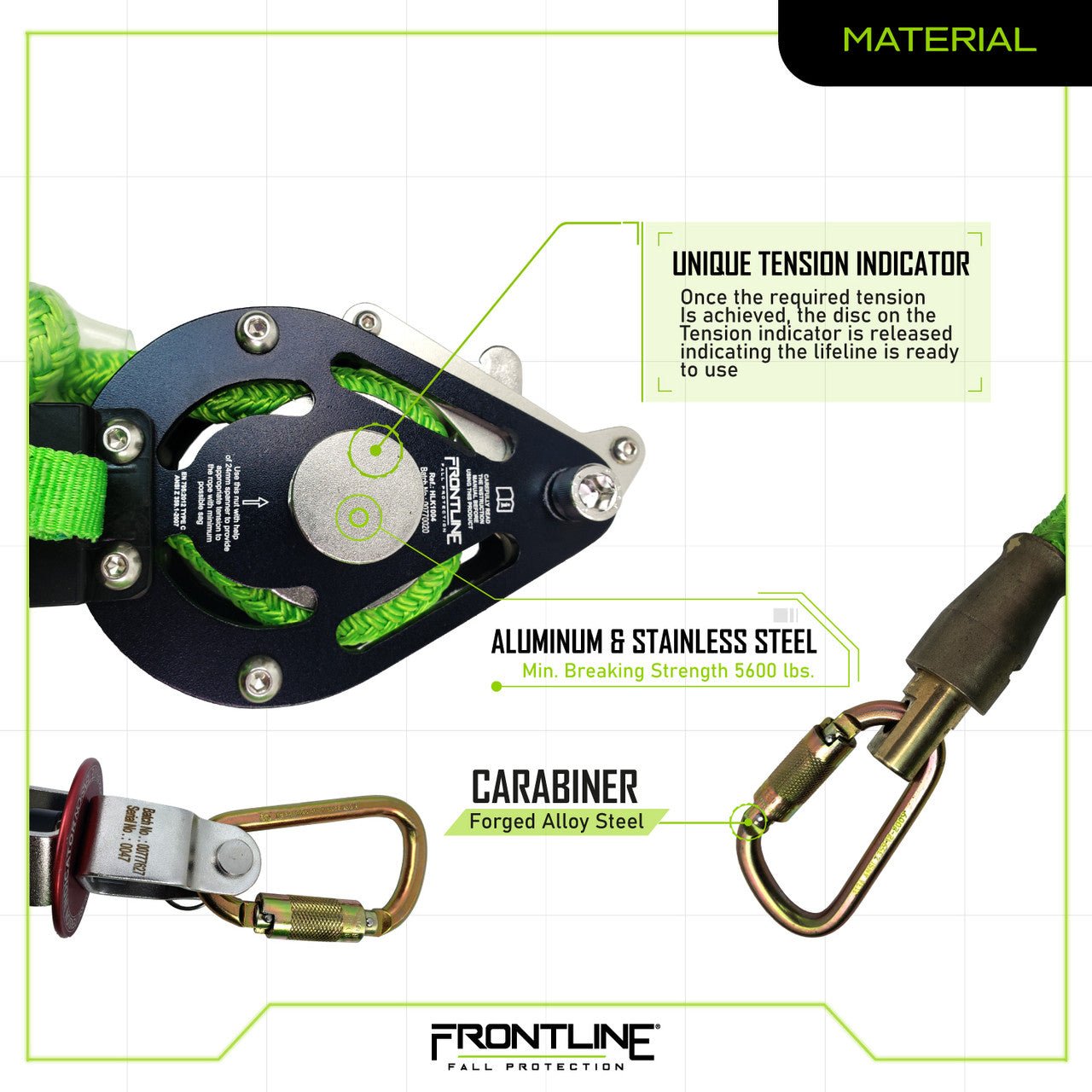 Frontline HLK1004 4 - person 100' Adjustable Horizontal Lifeline System with 6' Anchor Straps - Lined Out Frontline HLK1004 4 - person 100' Adjustable Horizontal Lifeline System with 6' Anchor StrapsWork Safety Harnesses