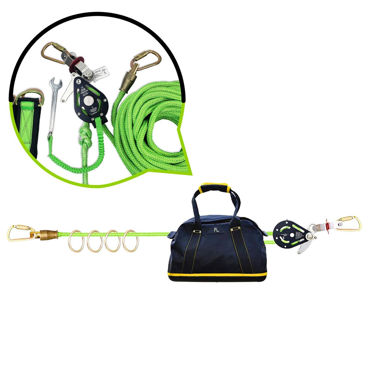 Frontline HLK1004 4 - person 100' Adjustable Horizontal Lifeline System with 6' Anchor Straps - Lined Out Frontline HLK1004 4 - person 100' Adjustable Horizontal Lifeline System with 6' Anchor StrapsWork Safety Harnesses