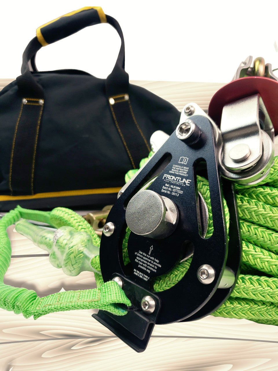 Frontline HLK1004 4 - person 100' Adjustable Horizontal Lifeline System with 6' Anchor Straps - Lined Out Frontline HLK1004 4 - person 100' Adjustable Horizontal Lifeline System with 6' Anchor StrapsWork Safety Harnesses