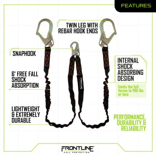 Frontline K100 - 62R Combat Compliance Kit - Harness, 6' Double Rebar Hook Leg Lanyard and Drawstring Bag - Lined Out Frontline K100 - 62R Combat Compliance Kit - Harness, 6' Double Rebar Hook Leg Lanyard and Drawstring BagWork Safety Harnesses