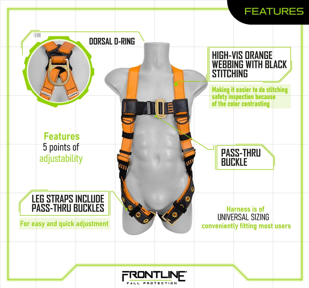 Frontline K100 - 62R Combat Compliance Kit - Harness, 6' Double Rebar Hook Leg Lanyard and Drawstring Bag - Lined Out Frontline K100 - 62R Combat Compliance Kit - Harness, 6' Double Rebar Hook Leg Lanyard and Drawstring BagWork Safety Harnesses