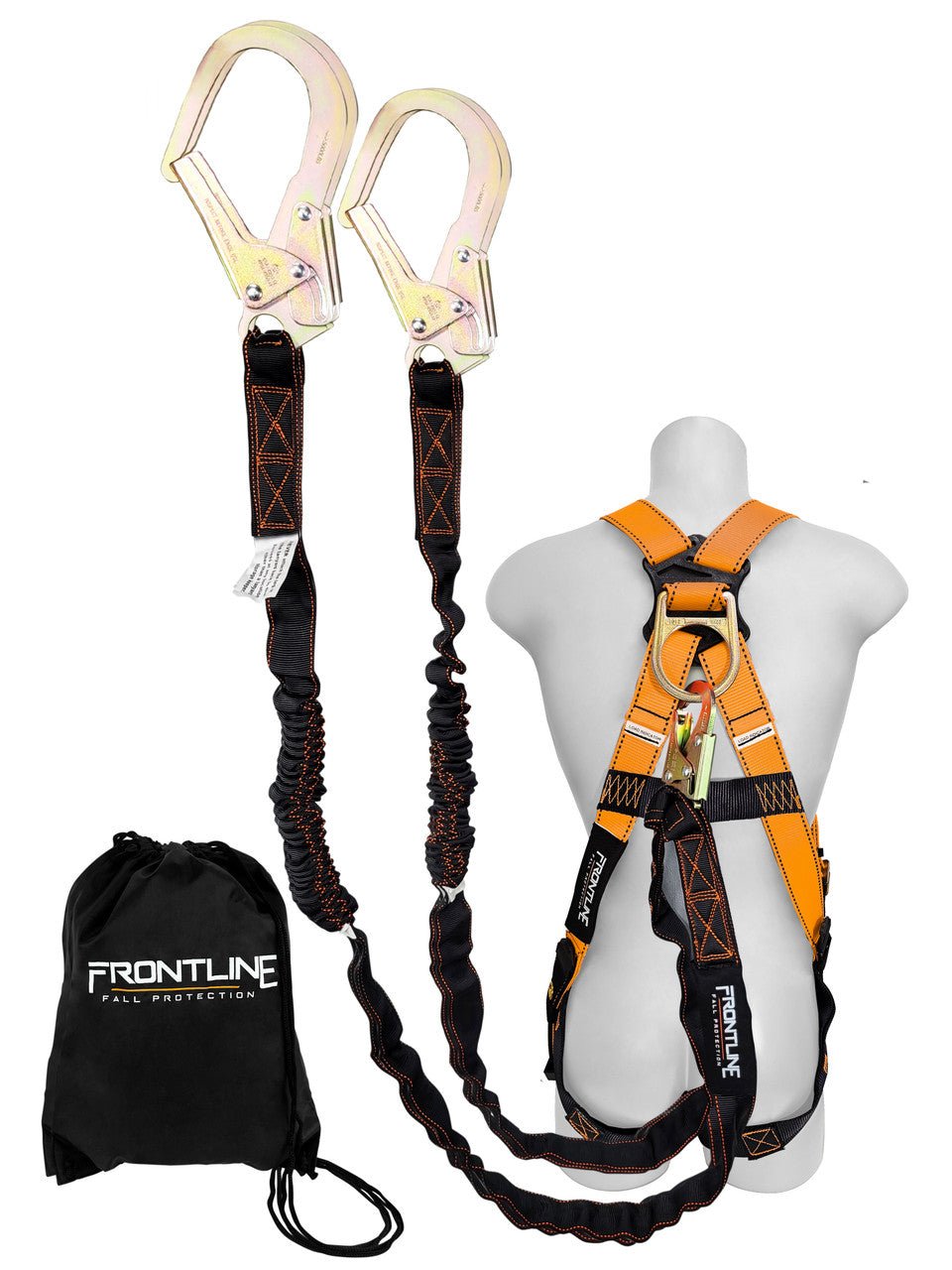 Frontline K100 - 62R Combat Compliance Kit - Harness, 6' Double Rebar Hook Leg Lanyard and Drawstring Bag - Lined Out Frontline K100 - 62R Combat Compliance Kit - Harness, 6' Double Rebar Hook Leg Lanyard and Drawstring BagWork Safety Harnesses