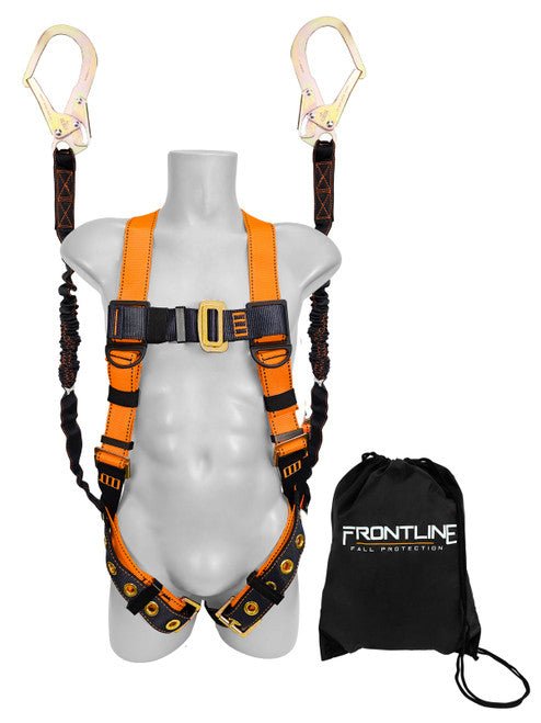 Frontline K100 - 62R Combat Compliance Kit - Harness, 6' Double Rebar Hook Leg Lanyard and Drawstring Bag - Lined Out Frontline K100 - 62R Combat Compliance Kit - Harness, 6' Double Rebar Hook Leg Lanyard and Drawstring BagWork Safety Harnesses