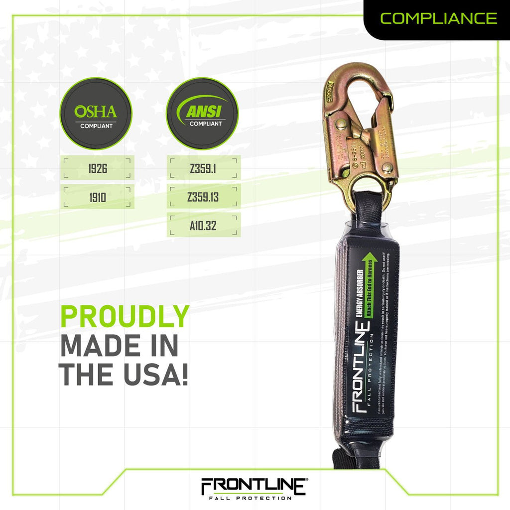 Frontline LES61S - US Patriot 6' Single Leg Elastic Lanyard with Snaphooks - Made in USA - Lined Out Frontline LES61S - US Patriot 6' Single Leg Elastic Lanyard with Snaphooks - Made in USAWork Safety Harnesses
