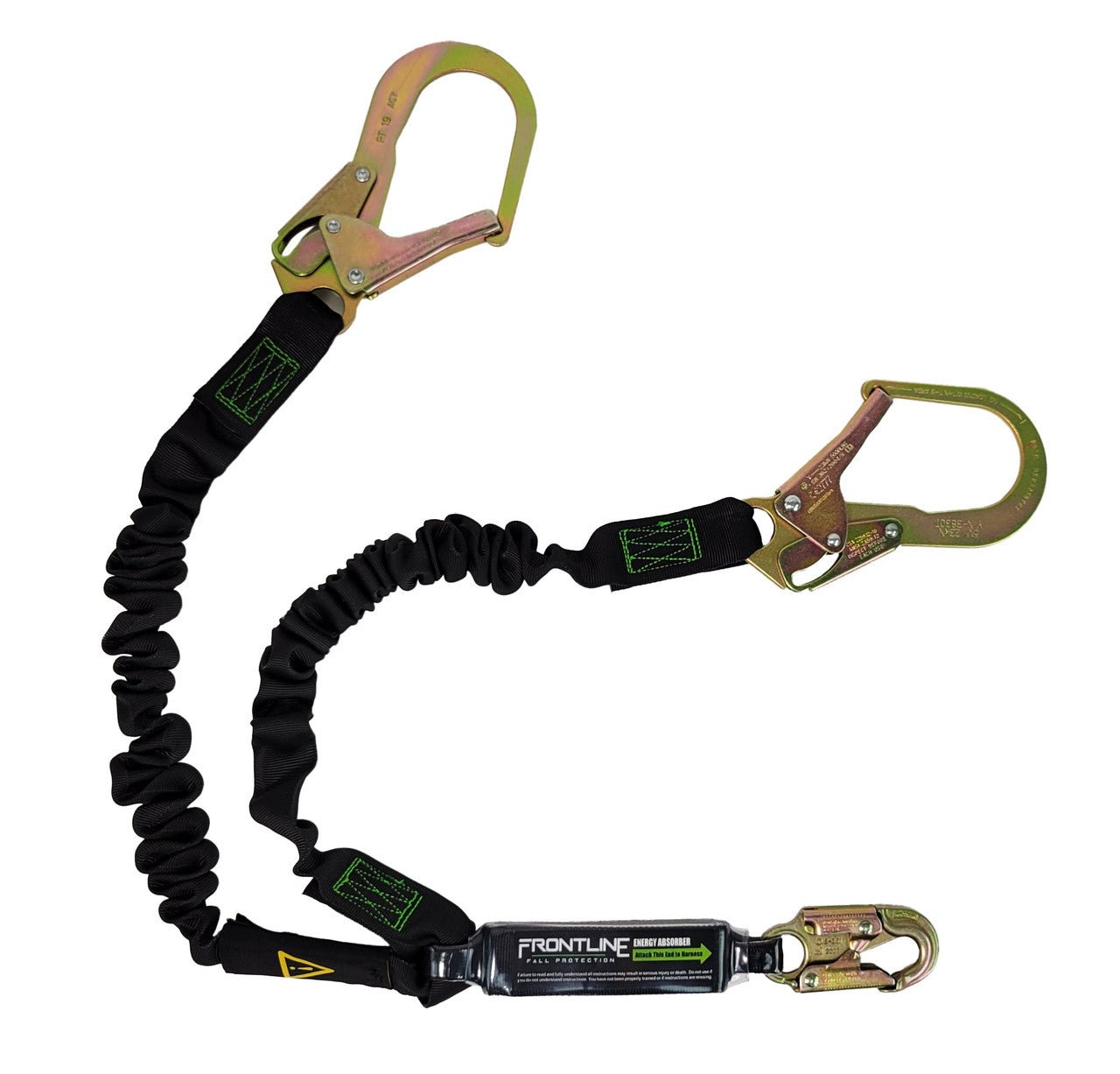 Frontline Patriot double-leg energy-absorbing lanyard with rebar hooks