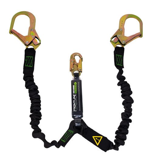 Frontline LES62R - US Patriot 6' Double Leg Elastic Lanyard with Rebar Hook Ends - Made in USA - Lined Out Frontline LES62R - US Patriot 6' Double Leg Elastic Lanyard with Rebar Hook Ends - Made in USAWork Safety Harnesses