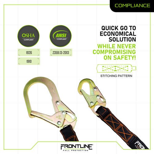 Frontline LIS61R Combat 6' Single Leg Rebar Hook End Lanyard with Internal Shock Absorber - Lined Out Frontline LIS61R Combat 6' Single Leg Rebar Hook End Lanyard with Internal Shock AbsorberWork Safety Harnesses