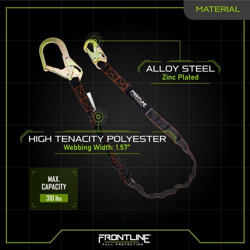 Frontline LIS61R Combat 6' Single Leg Rebar Hook End Lanyard with Internal Shock Absorber - Lined Out Frontline LIS61R Combat 6' Single Leg Rebar Hook End Lanyard with Internal Shock AbsorberWork Safety Harnesses