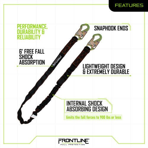 Frontline LIS61S Combat 6' Single Leg Snaphook Lanyard with Internal Shock Absorber - Lined Out Frontline LIS61S Combat 6' Single Leg Snaphook Lanyard with Internal Shock AbsorberWork Safety Harnesses