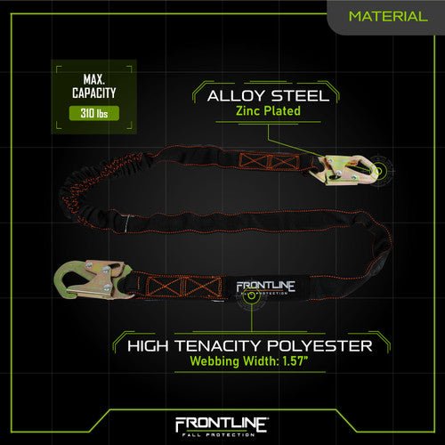 Frontline LIS61S Combat 6' Single Leg Snaphook Lanyard with Internal Shock Absorber - Lined Out Frontline LIS61S Combat 6' Single Leg Snaphook Lanyard with Internal Shock AbsorberWork Safety Harnesses