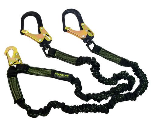 Frontline LIS62RA Elite Lite Elastic Twin Leg 6' Aluminum Rebar Hook Lanyard - Lined Out Frontline LIS62RA Elite Lite Elastic Twin Leg 6' Aluminum Rebar Hook LanyardWork Safety Harnesses