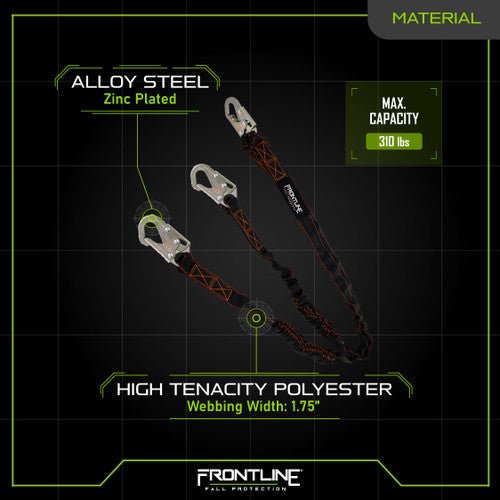 Frontline LIS62S Combat 6' Double Leg Snaphook Lanyard with Internal Shock Absorber - Lined Out Frontline LIS62S Combat 6' Double Leg Snaphook Lanyard with Internal Shock AbsorberWork Safety Harnesses