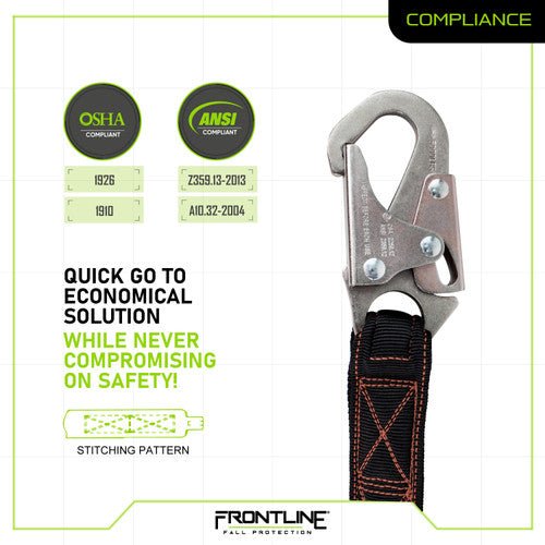 Frontline LIS62S Combat 6' Double Leg Snaphook Lanyard with Internal Shock Absorber - Lined Out Frontline LIS62S Combat 6' Double Leg Snaphook Lanyard with Internal Shock AbsorberWork Safety Harnesses