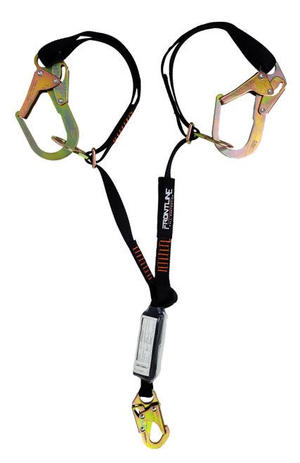 Frontline LPO62RADJ Combat 6' Tie - Back Double Leg Shock Absorbing Lanyard with Rebar Hooks - Lined Out Frontline LPO62RADJ Combat 6' Tie - Back Double Leg Shock Absorbing Lanyard with Rebar HooksWork Safety Harnesses