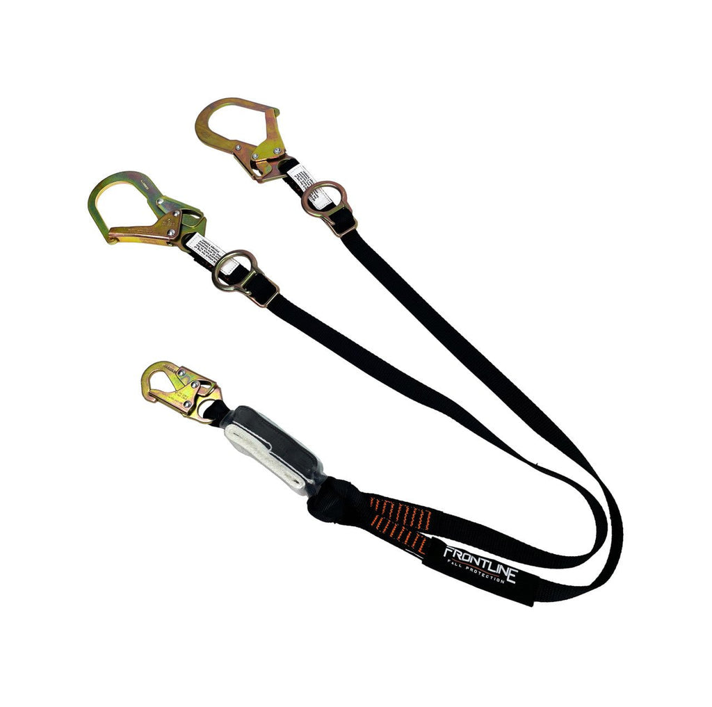 Frontline LPO62RADJ Combat 6' Tie - Back Double Leg Shock Absorbing Lanyard with Rebar Hooks - Lined Out Frontline LPO62RADJ Combat 6' Tie - Back Double Leg Shock Absorbing Lanyard with Rebar HooksWork Safety Harnesses