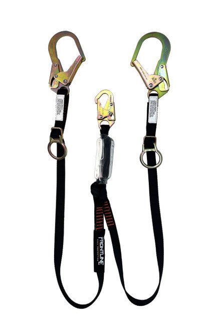Frontline LPO62RADJ Combat 6' Tie - Back Double Leg Shock Absorbing Lanyard with Rebar Hooks - Lined Out Frontline LPO62RADJ Combat 6' Tie - Back Double Leg Shock Absorbing Lanyard with Rebar HooksWork Safety Harnesses