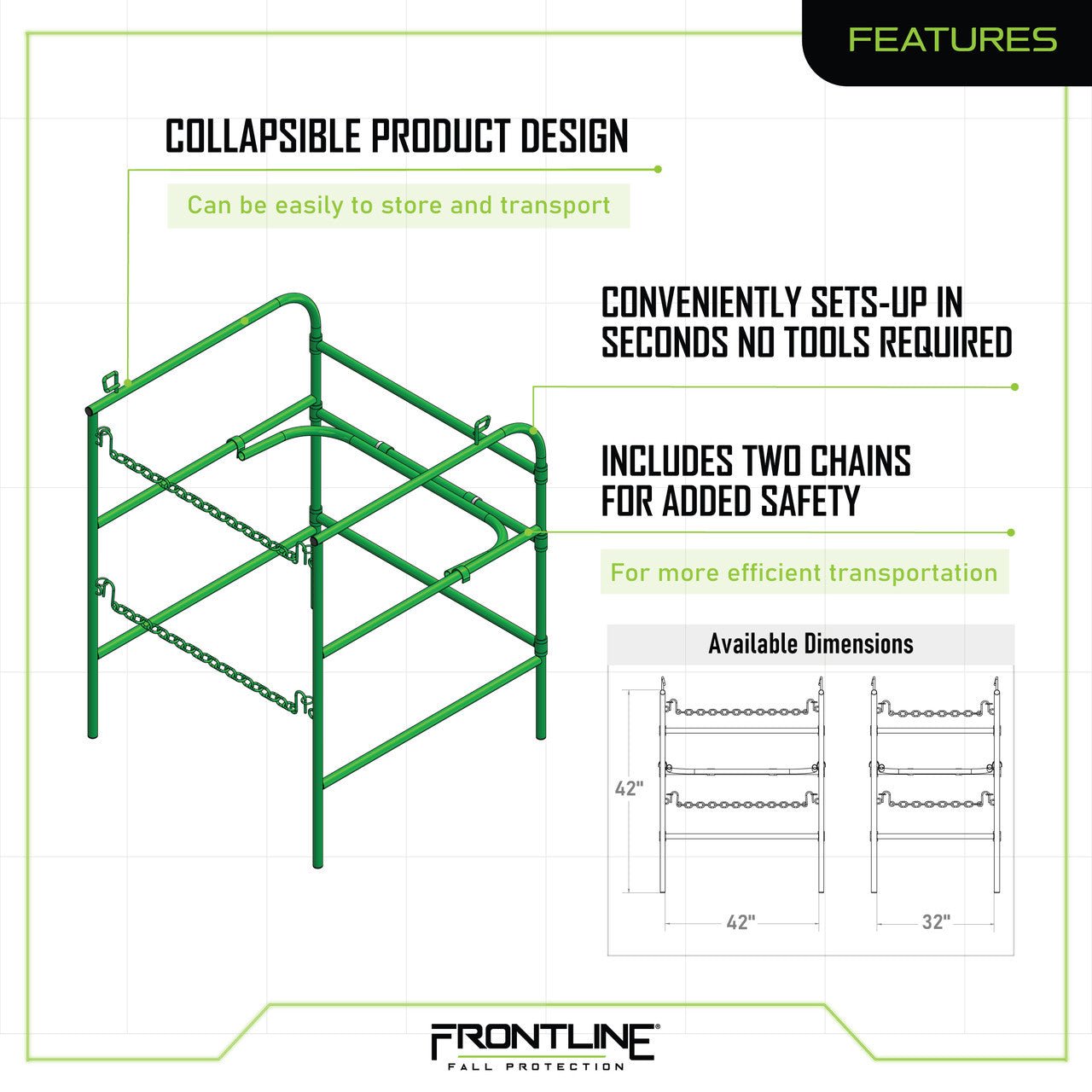 Frontline Manhole Guardrail 42" x 42" Yellow - Lined Out Frontline Manhole Guardrail 42" x 42" YellowGuardrails