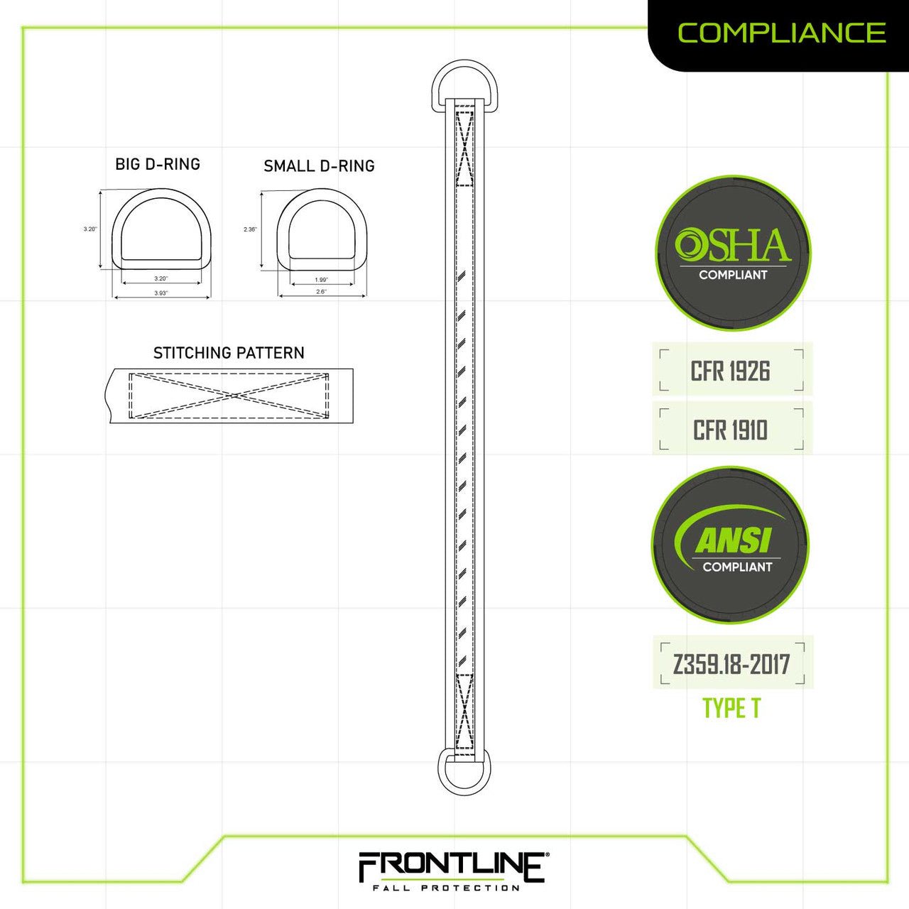 Frontline MPS Cross Arm Strap with Reinforced Webbing 20' - Lined Out Frontline MPS Cross Arm Strap with Reinforced Webbing 20'Work Safety Harnesses