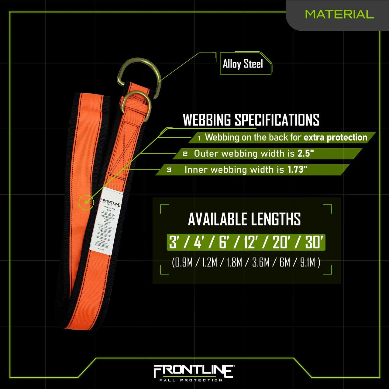 Frontline MPS Cross Arm Strap with Reinforced Webbing 20' - Lined Out Frontline MPS Cross Arm Strap with Reinforced Webbing 20'Work Safety Harnesses