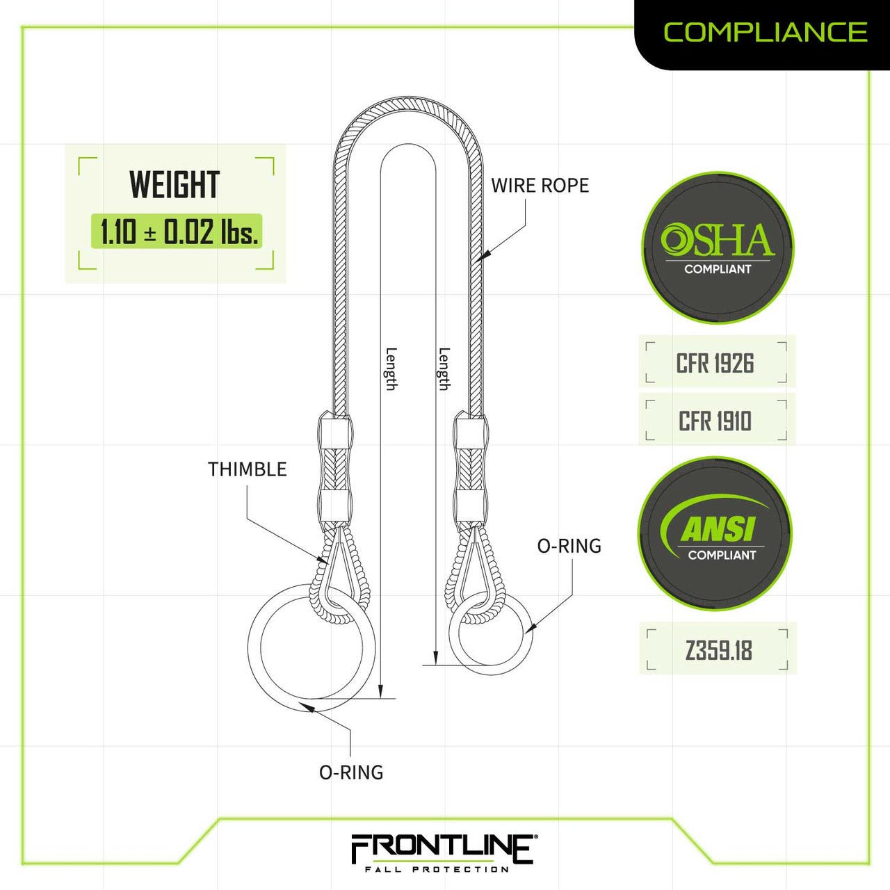 Frontline MPW Wire Rope Choker Anchor 6' - Lined Out Frontline MPW Wire Rope Choker Anchor 6'Work Safety Harnesses