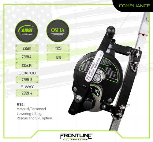 Frontline QAN75RA - US Patriot Confined Space Quadpod with 3 - Way Retrieval System - Made in USA - Lined Out Frontline QAN75RA - US Patriot Confined Space Quadpod with 3 - Way Retrieval System - Made in USAWork Safety Harnesses