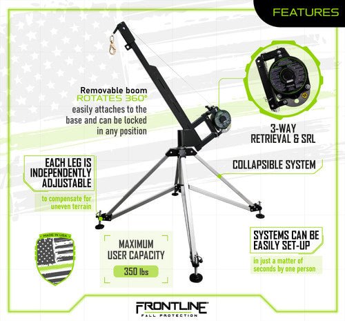 Frontline QAN75RA - US Patriot Confined Space Quadpod with 3 - Way Retrieval System - Made in USA - Lined Out Frontline QAN75RA - US Patriot Confined Space Quadpod with 3 - Way Retrieval System - Made in USAWork Safety Harnesses