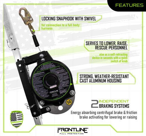 Frontline RAG503W - US Patriot 50' 3 - Way Retrieval & SRL - Made in USA - Lined Out Frontline RAG503W - US Patriot 50' 3 - Way Retrieval & SRL - Made in USAWork Safety Harnesses