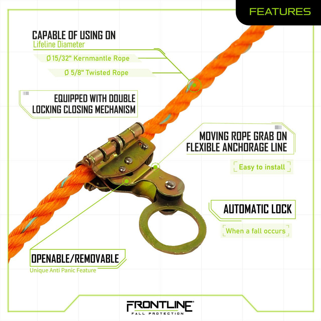 Frontline RGSS58 Self - tracking Rope Grab for 5/8" Lifeline Rope - Lined Out Frontline RGSS58 Self - tracking Rope Grab for 5/8" Lifeline RopeWork Safety Harnesses