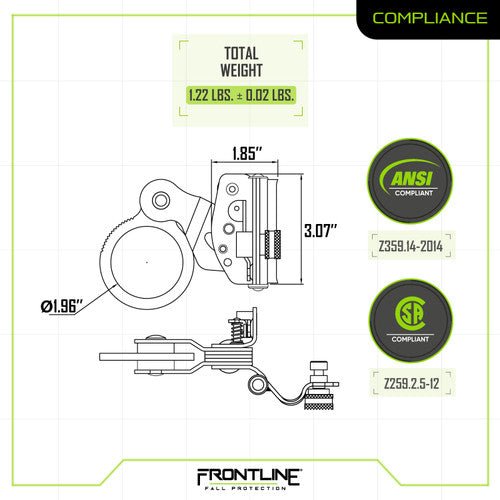 Frontline RGSS58 Self - tracking Rope Grab for 5/8" Lifeline Rope - Lined Out Frontline RGSS58 Self - tracking Rope Grab for 5/8" Lifeline RopeWork Safety Harnesses