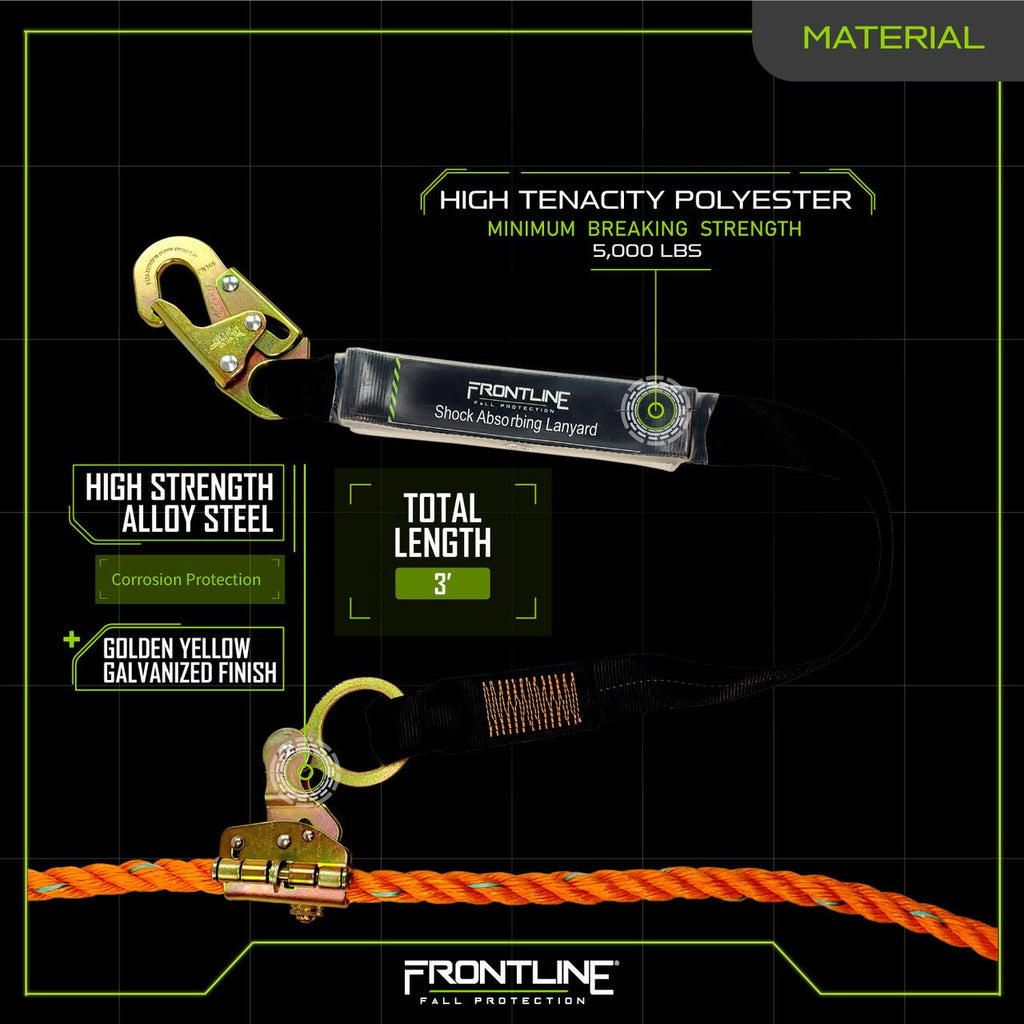 Frontline RGSS58ES Self - tracking Rope Grab 5/8" with 3' Lanyard - Lined Out Frontline RGSS58ES Self - tracking Rope Grab 5/8" with 3' LanyardWork Safety Harnesses